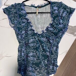 Free people Blue Ruffled Women's Top